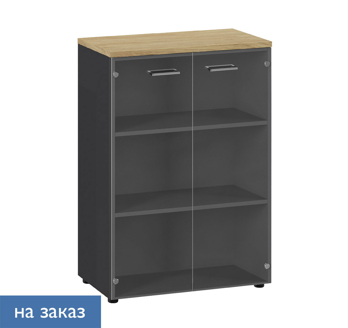 FLEX Шкаф средний со стекл.дв. ГИКОРИ/ГРАФИТ