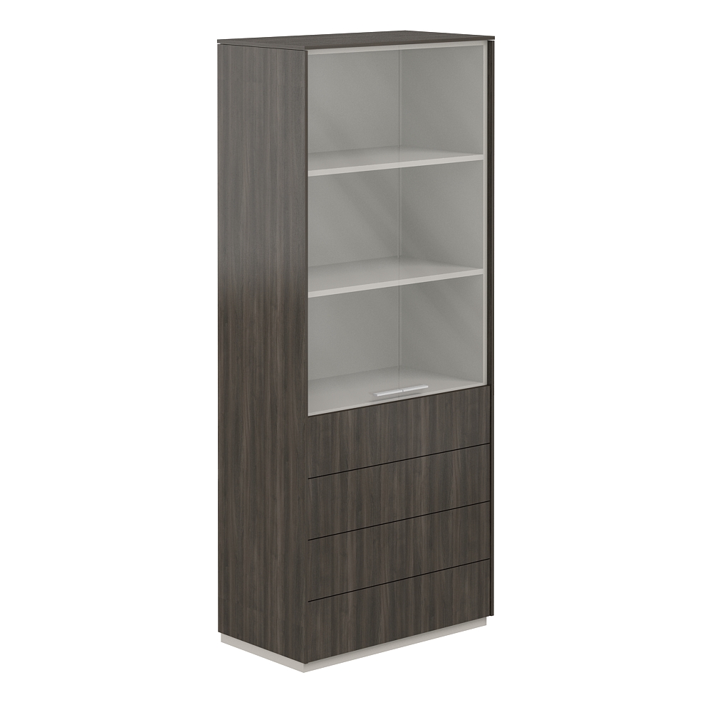 Шкаф высокий со стеклом прозр., 4 ящ., обвязка BT, фасады BT NZ-0302.BT.BT