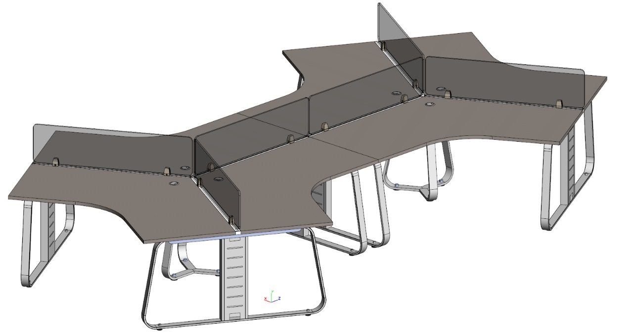 Рабочая станция на 6 мест с экранами из оргстекла на 1200 JNO954