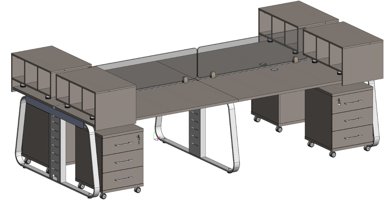 Бенч на 4 места с  контейнерами, экранами и тумбами JNO953