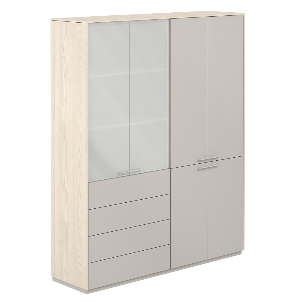 Шкаф высокий + Шкаф высокий со стеклом мат., 4 ящ., обвязка YN, фасады GS NZ-0321+NZ-0332.YN.GS