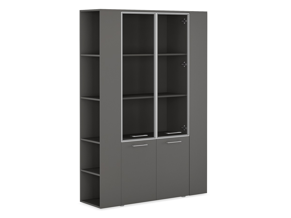 Шкаф высокий комбинированный с боковыми стеллажами (двери в ал. рамке, стекло прозрачное и ЛДСП) JNO934.ANT