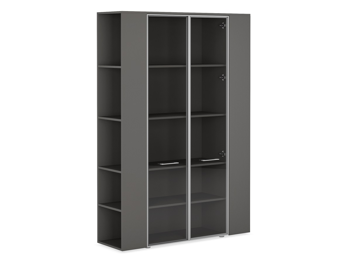 Шкаф высокий с боковыми  стеллажами (двери в ал. рамке, стекло прозрачное) JNO935.ANT