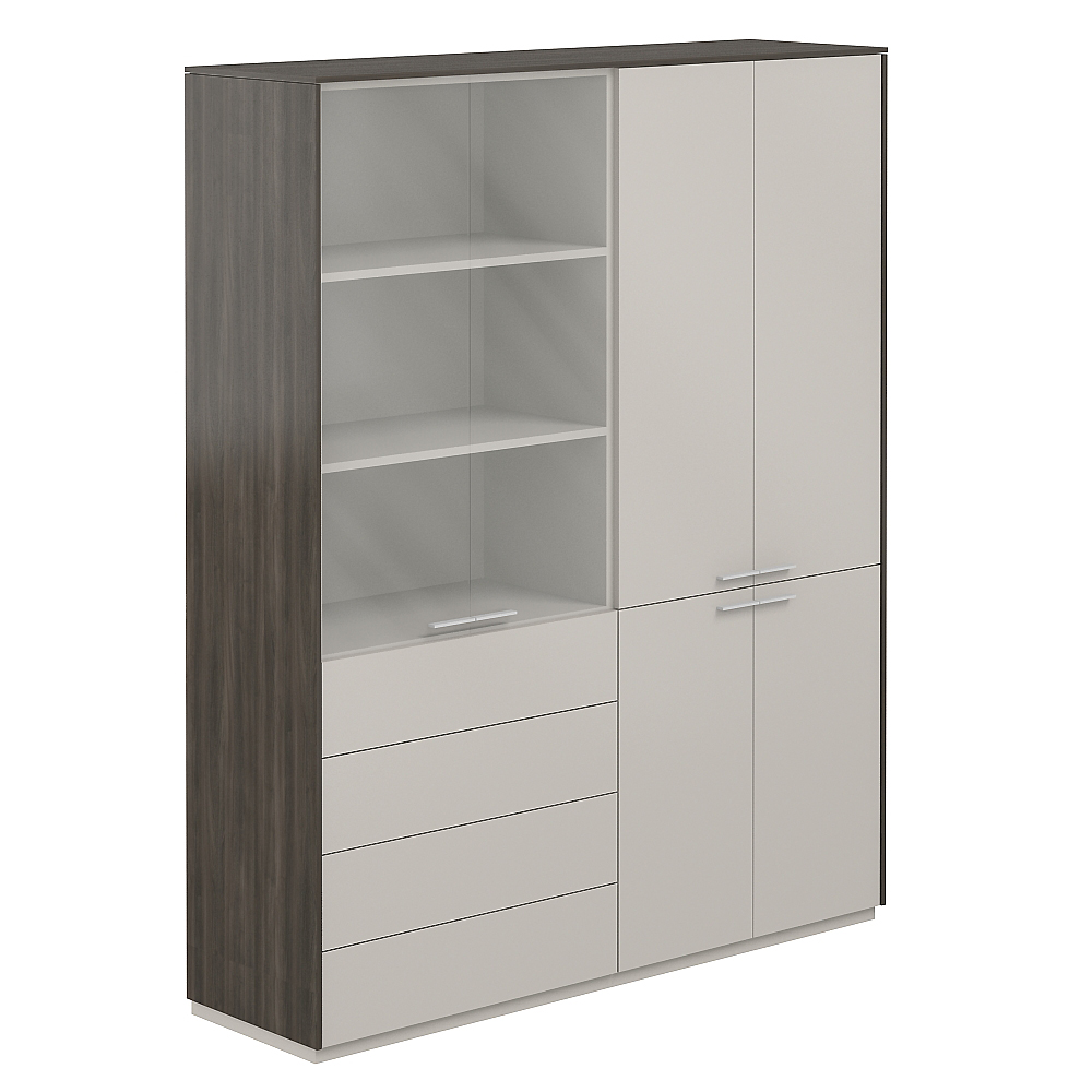 Шкаф высокий + Шкаф высокий со стеклом прозр., 4 ящ., обвязка BT, фасады GS NZ-0321+NZ-0322.BT.GS