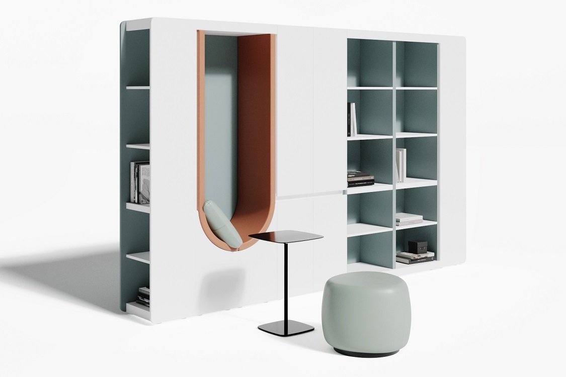 Композиция шкаф высокий со стеллажами и мягкой нишей  ART906.U604