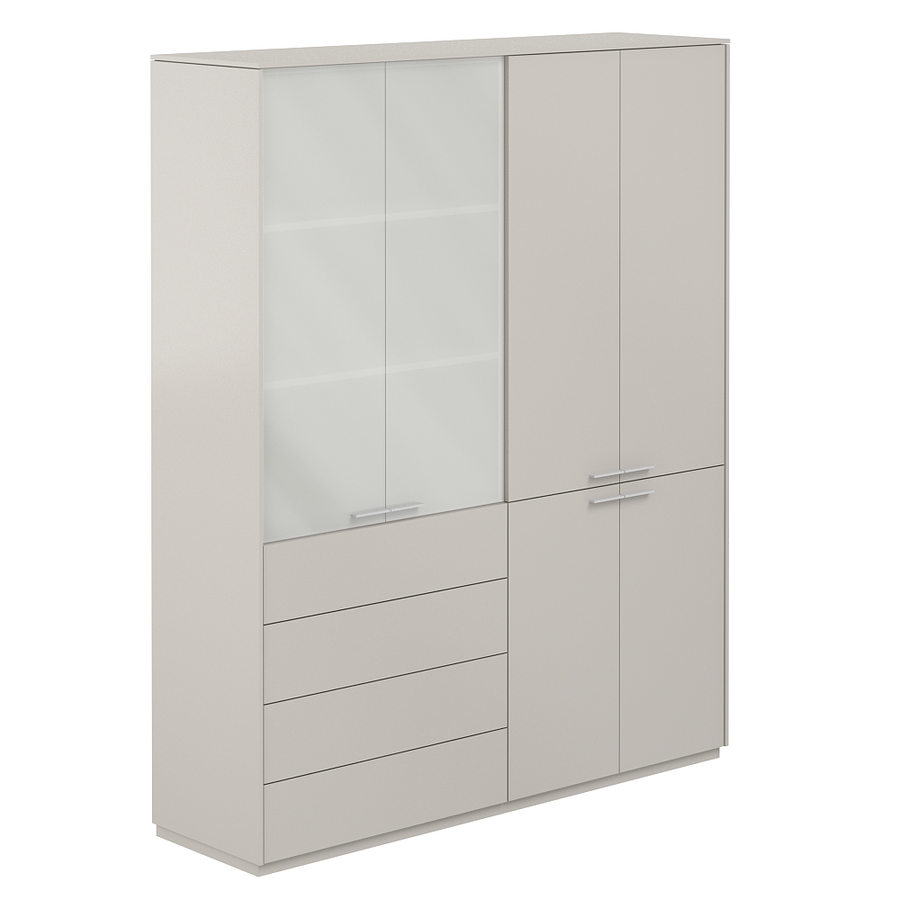 Шкаф высокий + Шкаф высокий со стеклом мат., 4 ящ., обвязка GS, фасады GS NZ-0321+NZ-0332.GS.GS