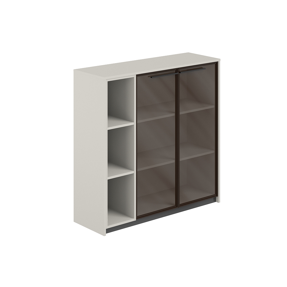 Шкаф средний с дверьми со стеклом в алюминиевой раме со стеллажом, 1240х410х1226 RF.406.PG.CHBZ.PG.L