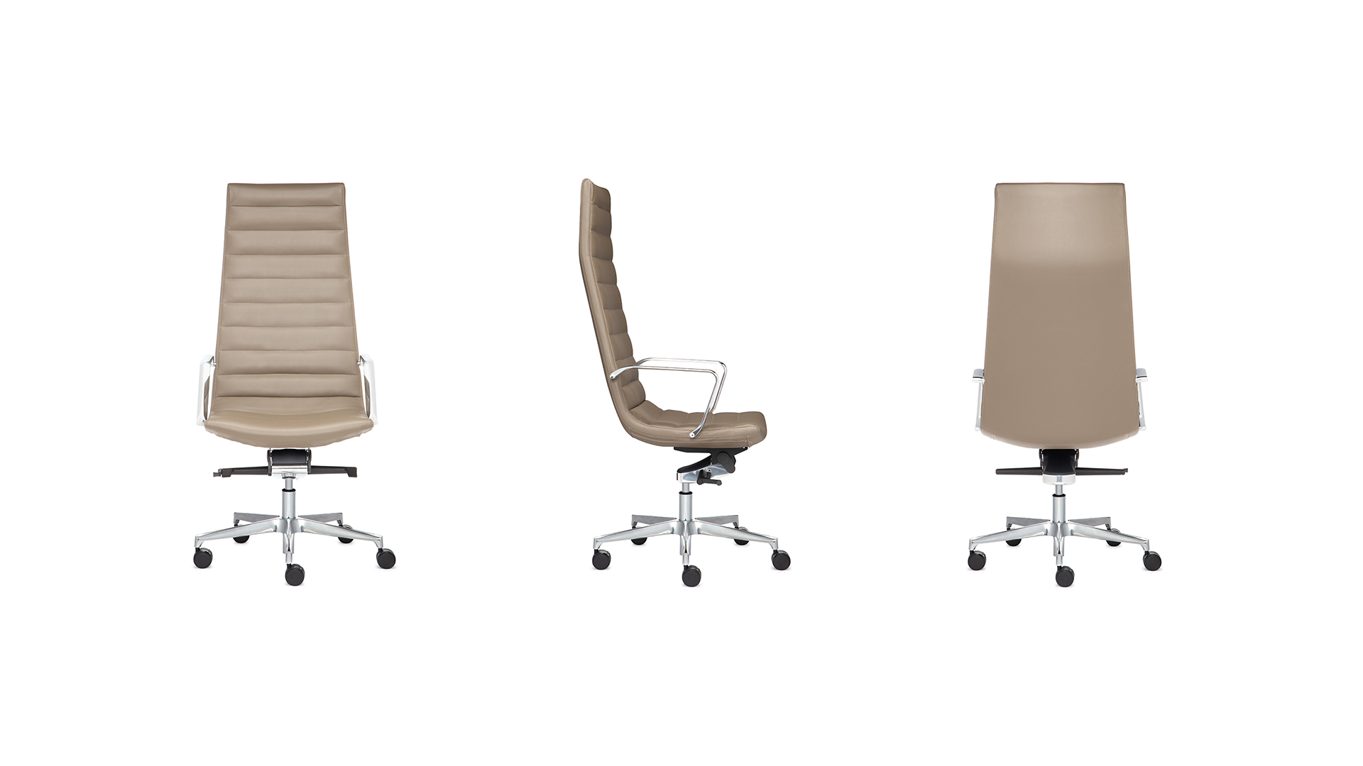 Офисное кресло Sydney с высокой спинкой и хромированными подлокотниками на крестовине с колесами