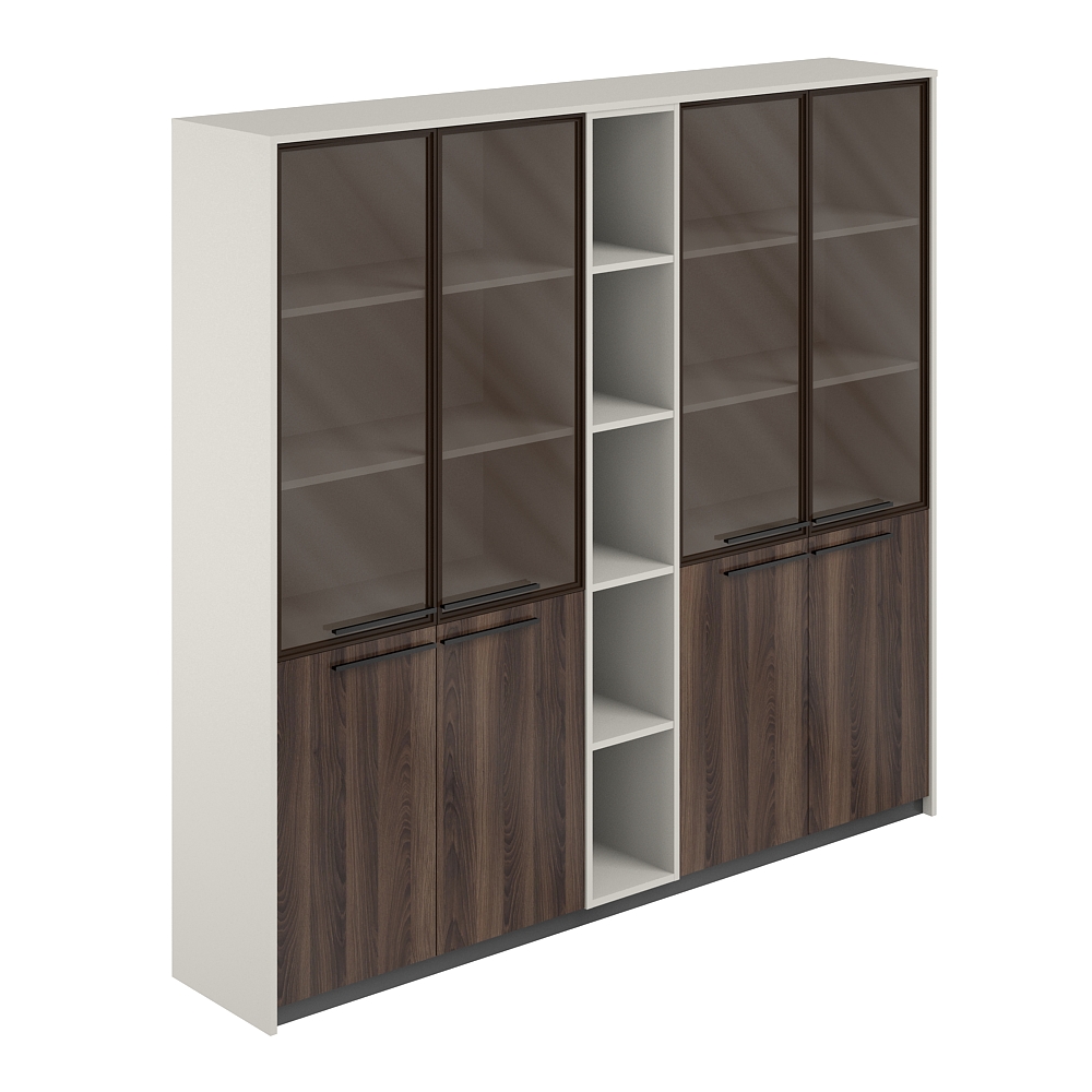 Шкаф высокий комбинированный со стеклом (2 шт) со стеллажом, 2140х410х1994 RF.509.PG.CHBZ.DA.PG