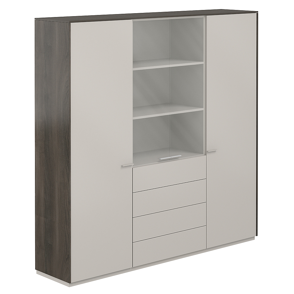 Шкаф для одежды 600 - 2шт. + Шкаф высокий 800 со стеклом прозр., 4 ящ., обвязка BT, фасады GS NZ-0313+NZ-0322+NZ-0313.BT.GS