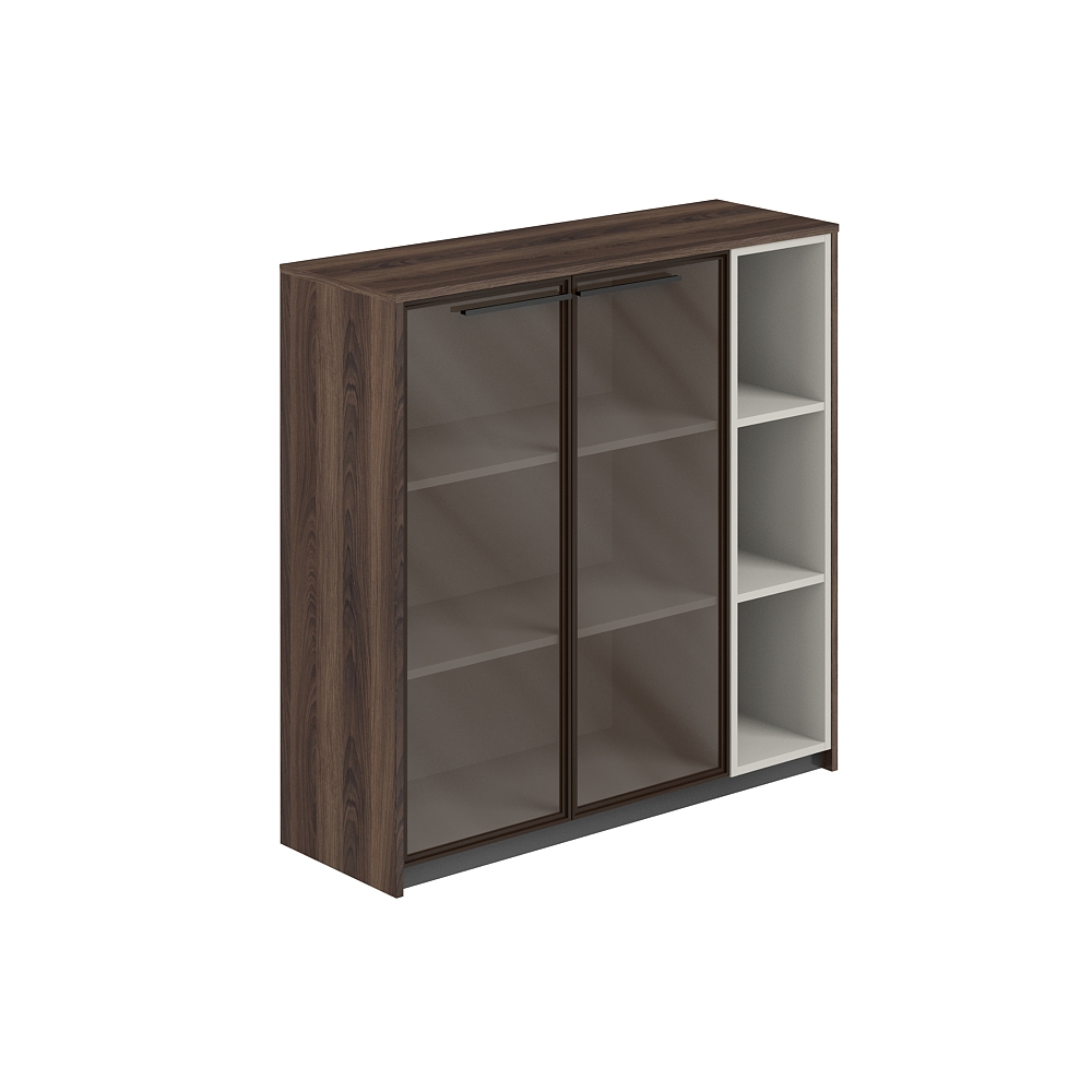 Шкаф средний с дверьми со стеклом в алюминиевой раме со стеллажом, 1240х410х1226 RF.406.DA.CHBZ.PG.R