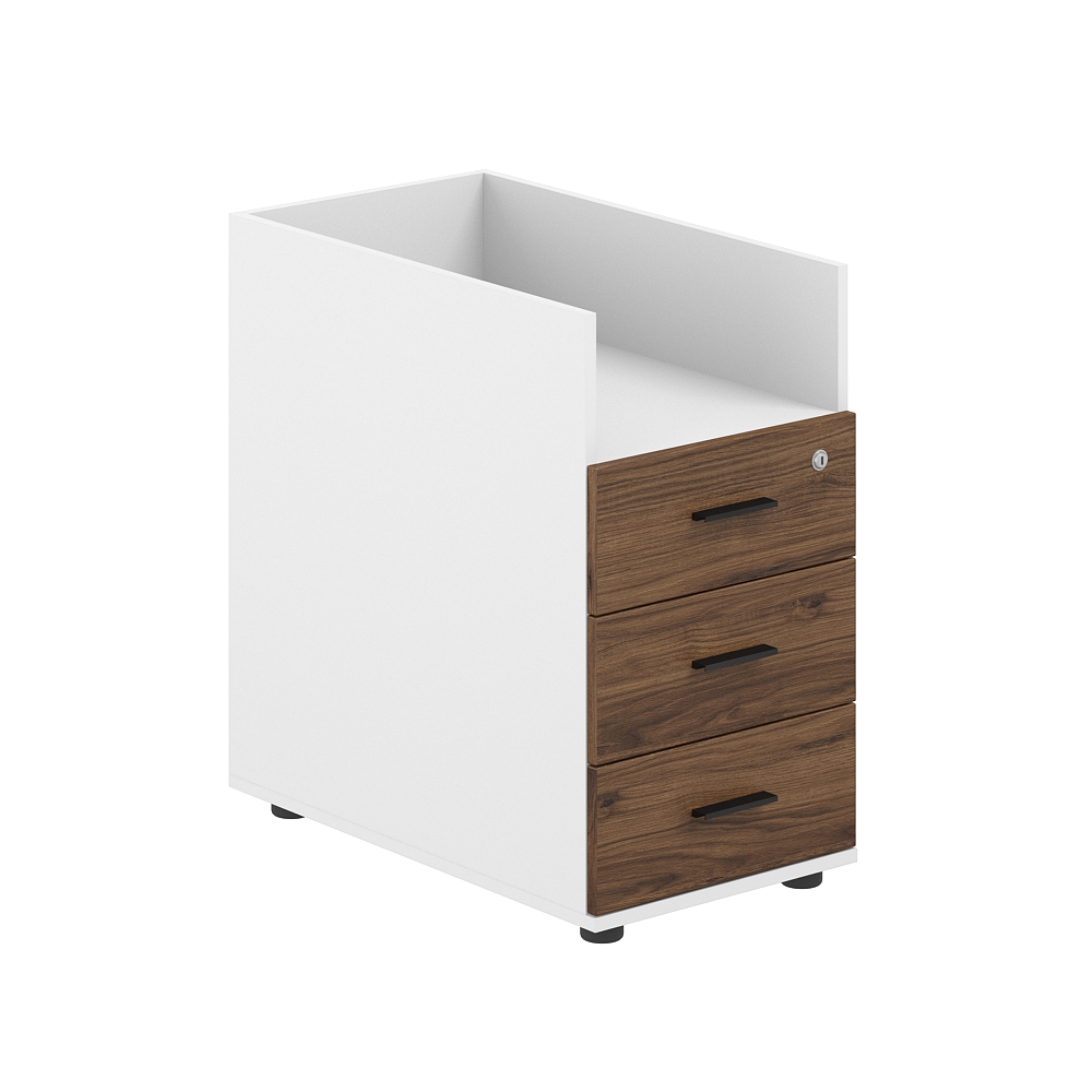 Тумба приставная 400х700х725 с 3 ящ.(метаб) и нишей, с замком без топа SG.512.WH.DM.M