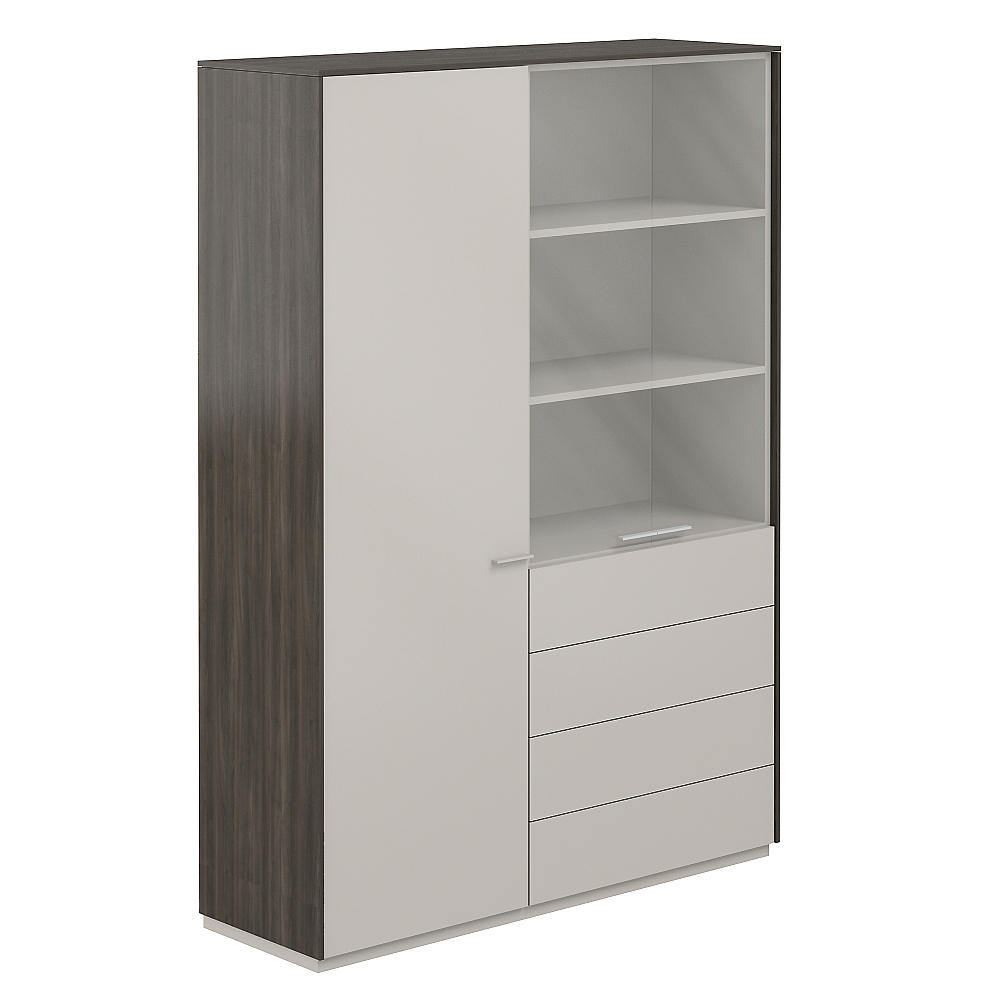 Шкаф для одежды 600 + Шкаф высокий 800 со стеклом прозр., 4 ящ., обвязка BT, фасады GS NZ-0313+NZ-0322.BT.GS