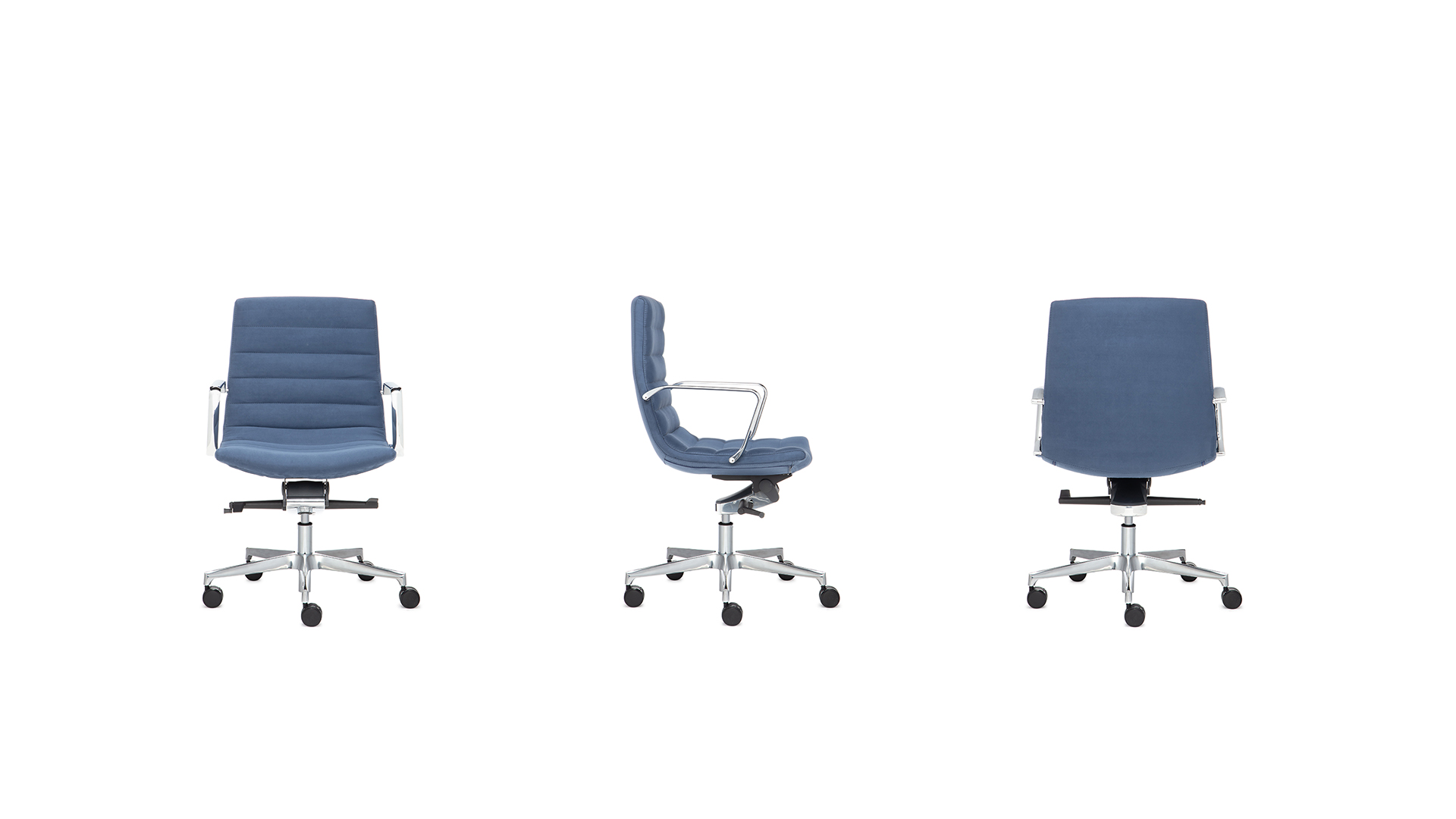 Офисное кресло Sydney с низкой спинкой и хромированными подлокотниками на крестовине с колесами