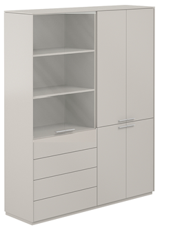 Шкаф высокий + Шкаф высокий со стеклом прозр., 4 ящ., обвязка GS, фасады GS NZ-0301+NZ-0302.GS.GS.GL