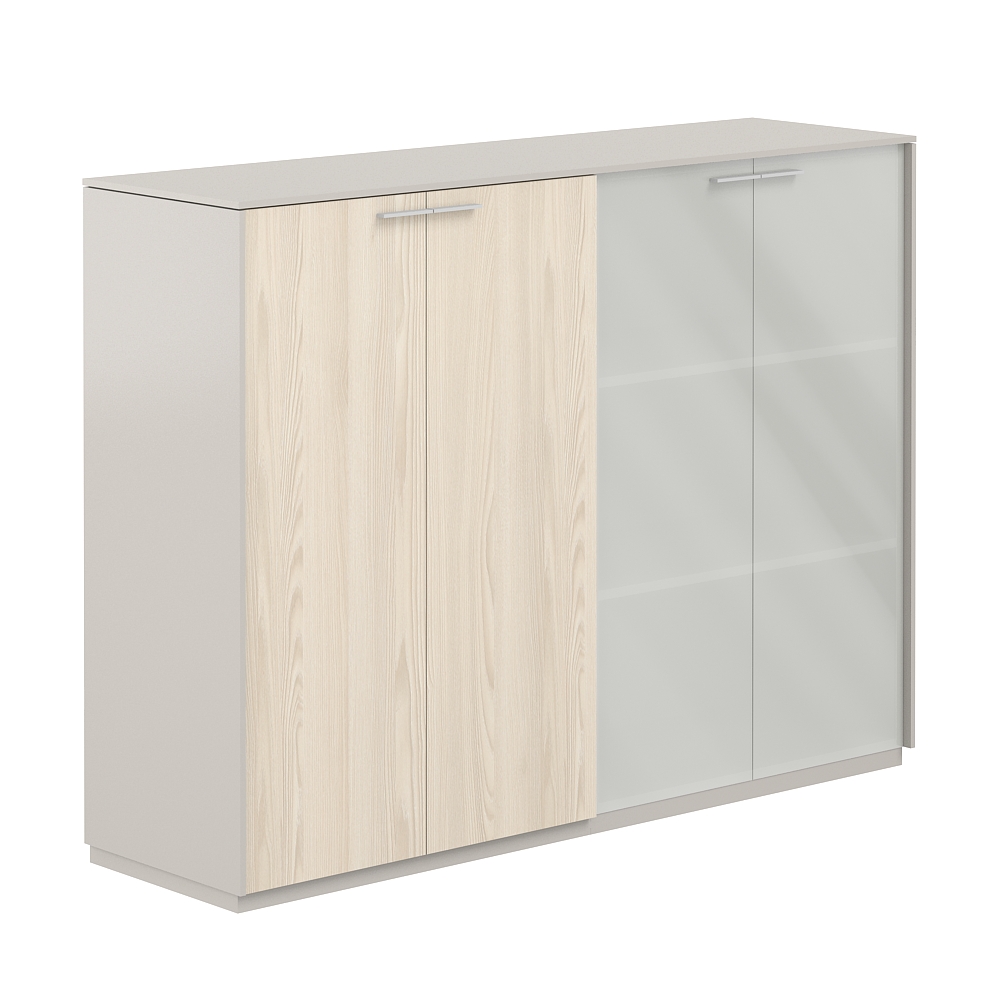 Шкаф средний + Шкаф средний со стеклом мат. GLM, обвязка GS, фасады YN NZ-0305+NZ-0335.GS.YN.GLM