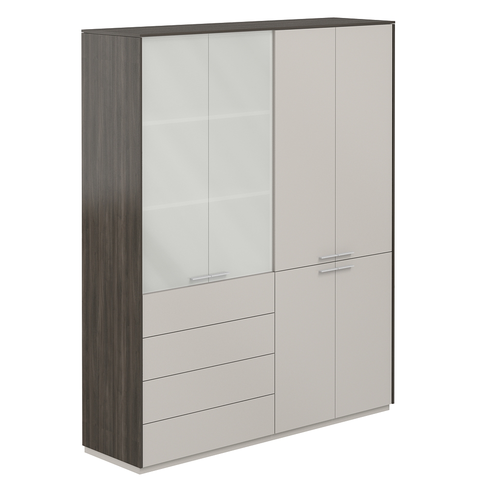 Шкаф высокий + Шкаф высокий со стеклом мат., 4 ящ., обвязка BT, фасады GS NZ-0321+NZ-0332.BT.GS