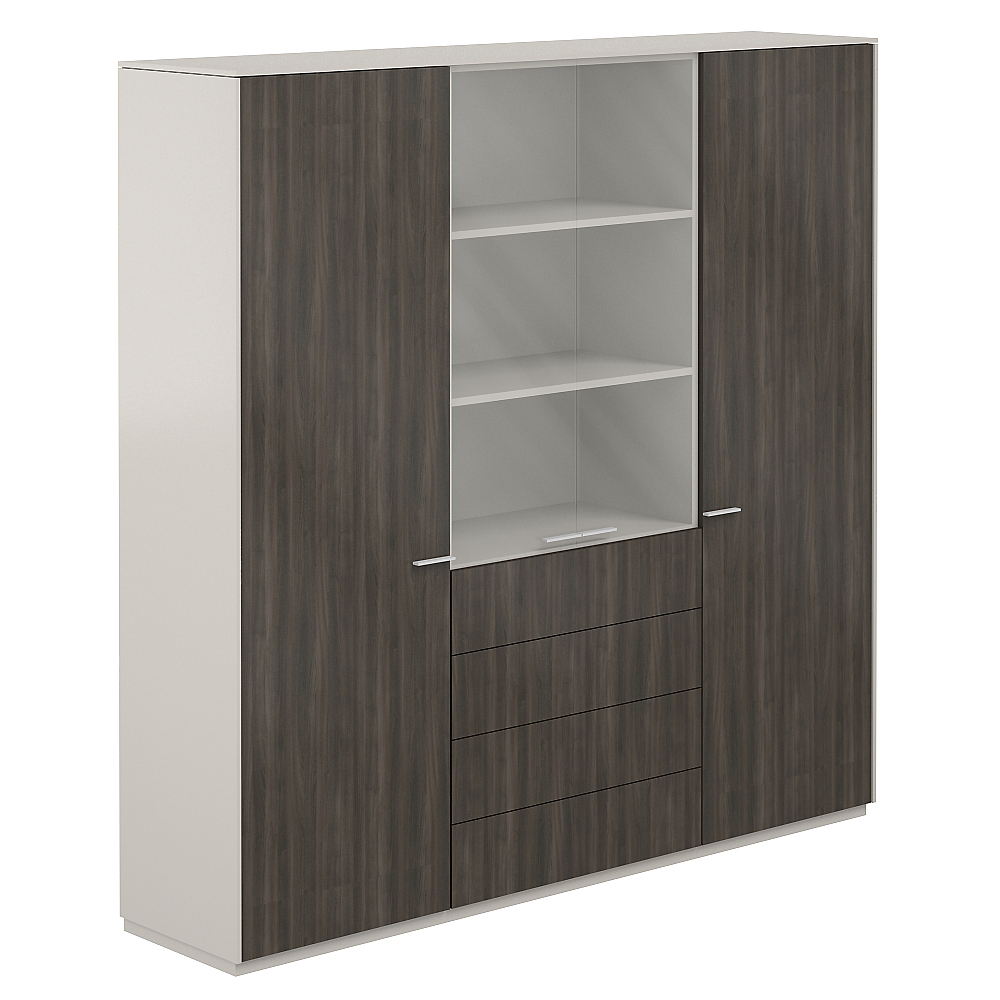 Шкаф для одежды 600 - 2шт. + Шкаф высокий 800 со стеклом мат., 4 ящ., обвязка GS, фасады BT NZ-0303+NZ-0312+NZ-0303.GS.BT