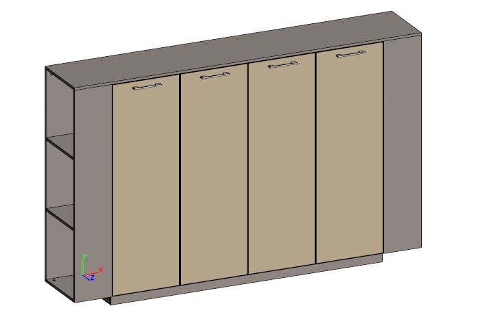 Двойной шкаф средний универсальный с боковыми стеллажами (двери в ал. рамке) JNS929
