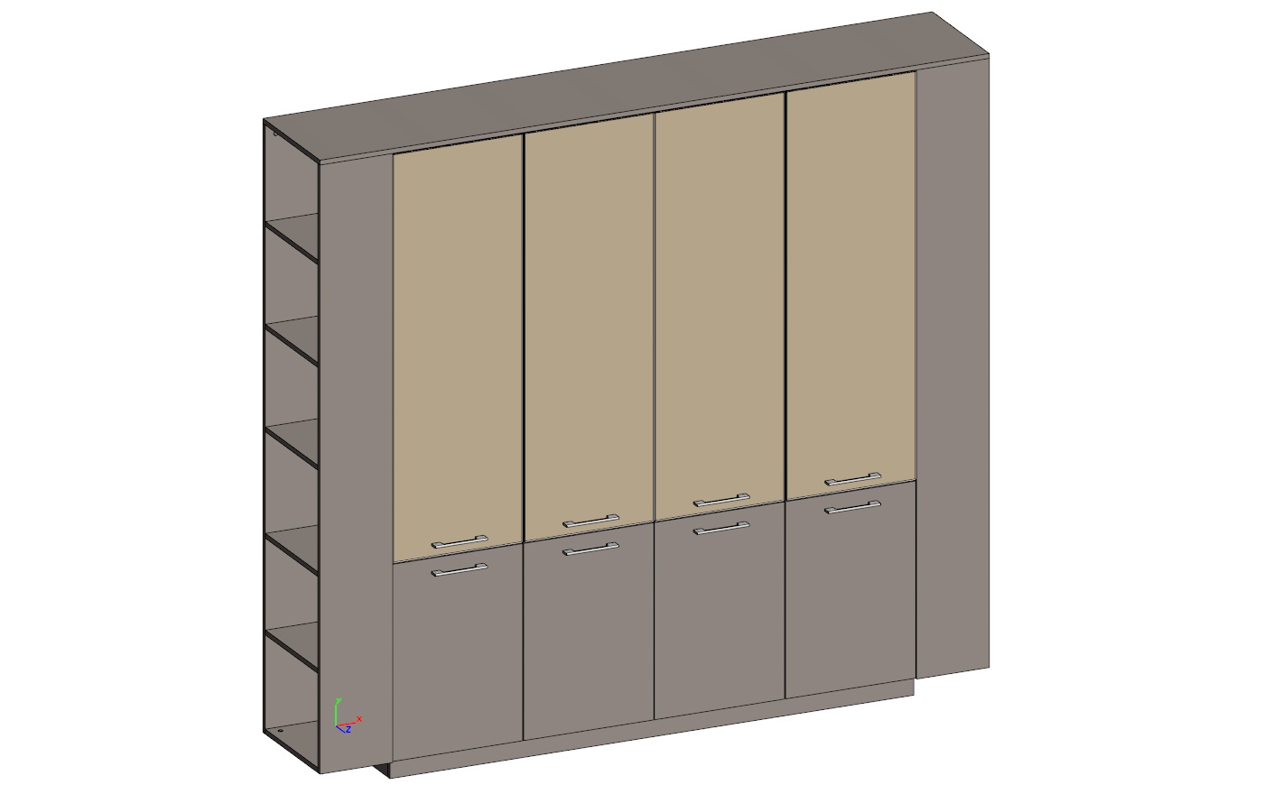 Двойной шкаф комбинированный (для документов) с боковыми стеллажами (двери в ал. рамке) JNS937