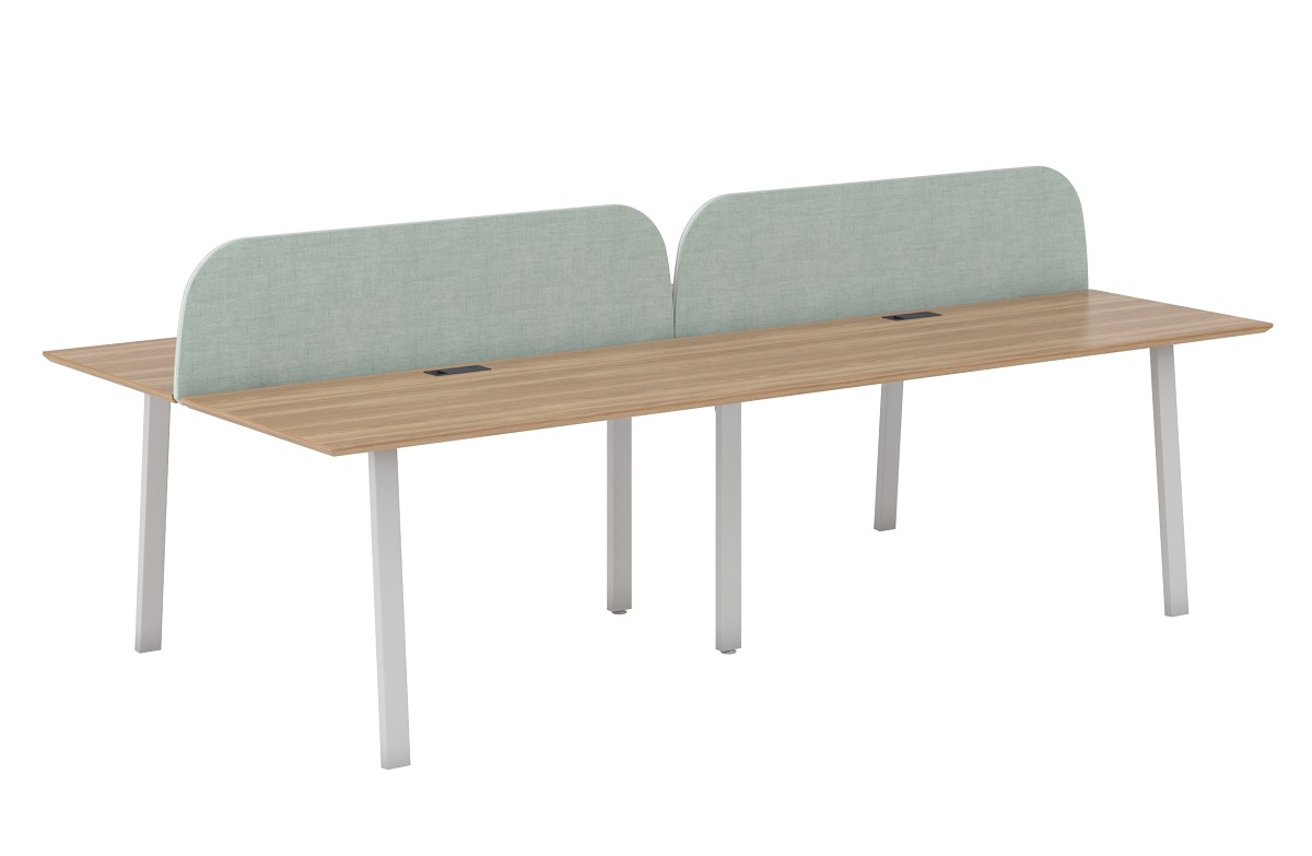 Рабочая станция на 4 места с 2-мя тканевыми экранами с креплениями. А-образные опоры 60х30 ECO144/А/60х30/WHT/ANT.U003 +2 ECO501.ZEL