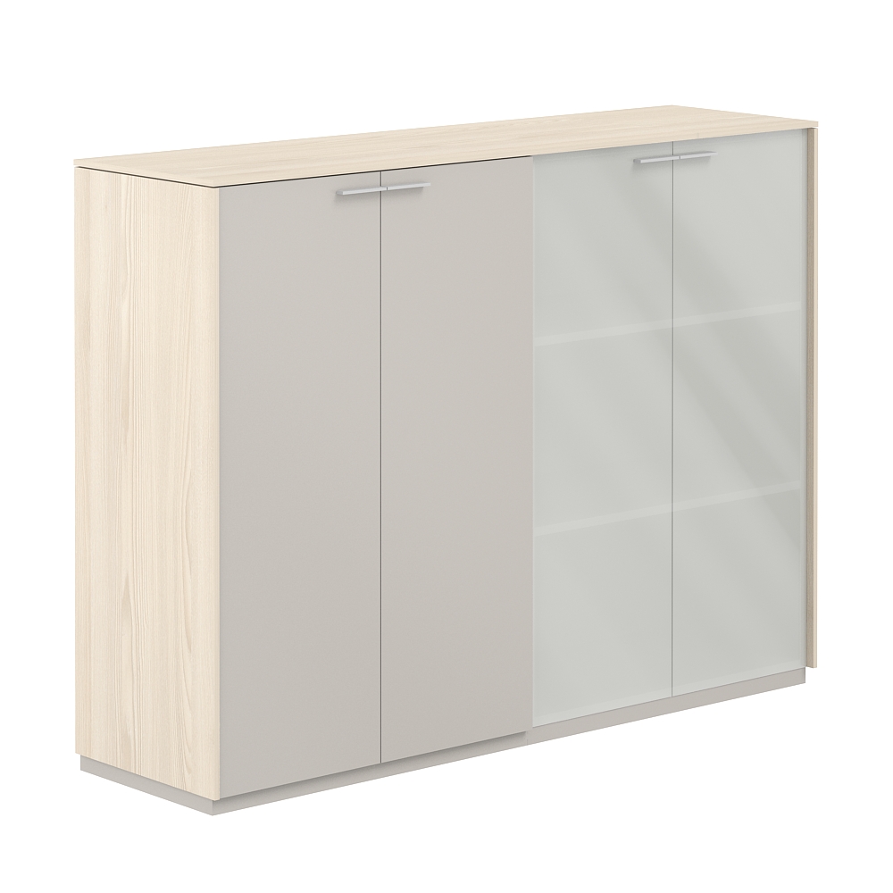 Шкаф средний + Шкаф средний со стеклом мат. GLM, обвязка YN, фасады GS NZ-0315+NZ-0335.YN.GS.GLM