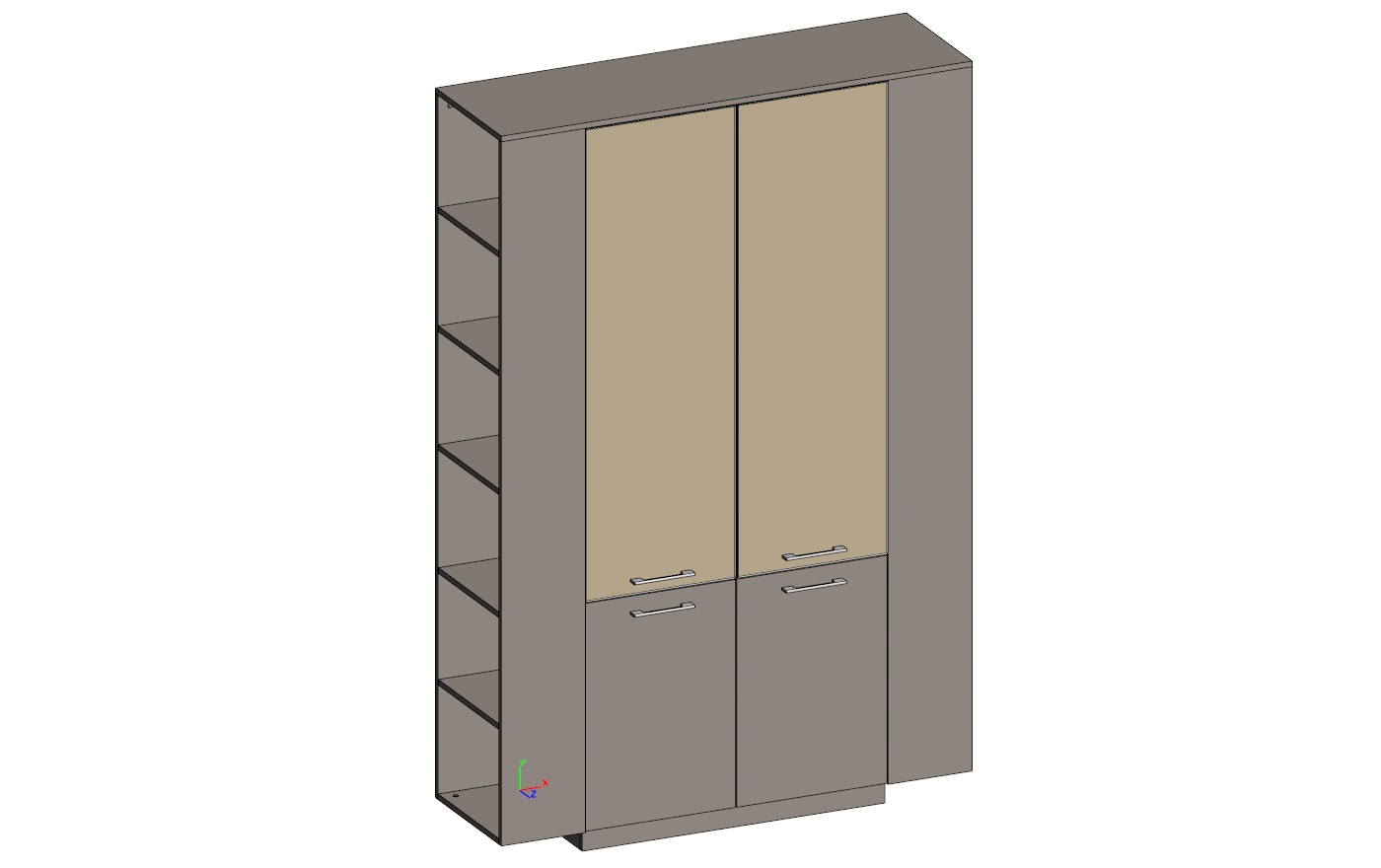 Шкаф высокий комбинированный с боковыми стеллажами (двери в ал. рамке) JNS934