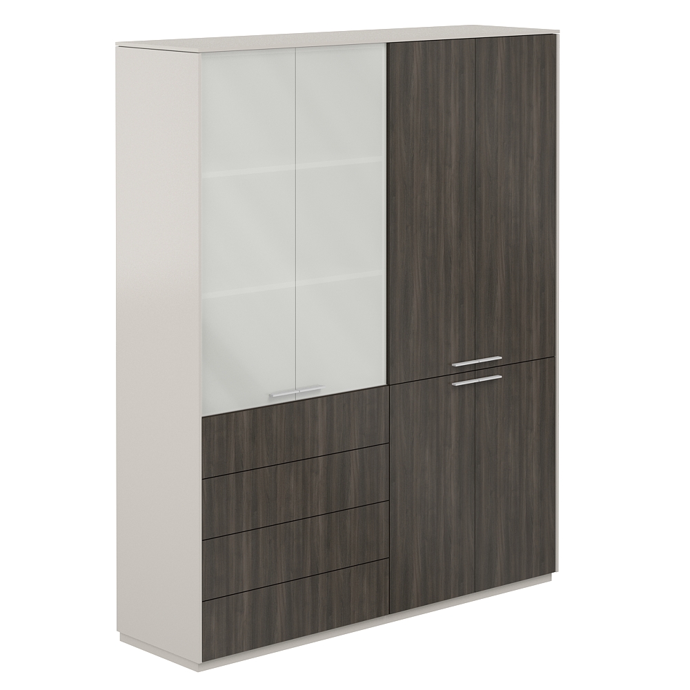 Шкаф высокий + Шкаф высокий со стеклом мат., 4 ящ., обвязка GS, фасады BT NZ-0301+NZ-0312.GS.BT