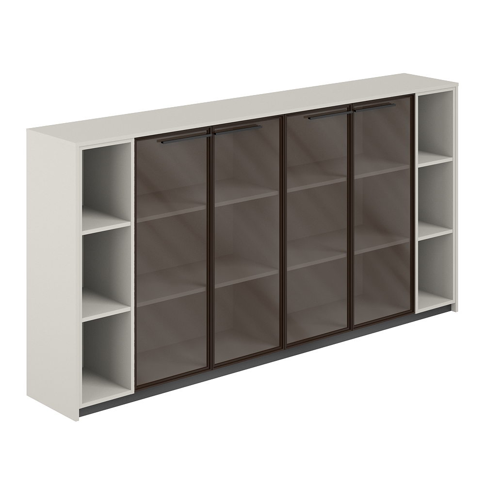 Шкаф средний с дверьми со стеклом в алюминиевой раме (2 шт) с 2-мя стеллажами, 2440х410х1226 RF.405.PG.CHBZ.PG