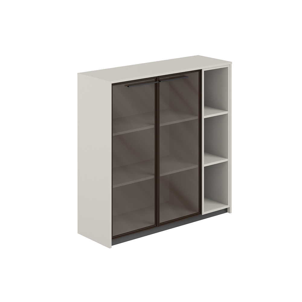 Шкаф средний с дверьми со стеклом в алюминиевой раме со стеллажом, 1240х410х1226 RF.406.PG.CHBZ.PG.R