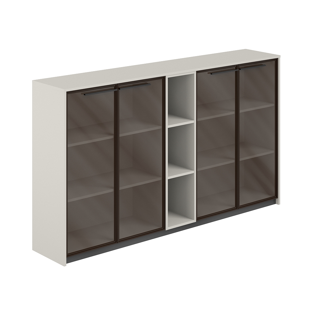 Шкаф средний с дверьми со стеклом в алюминиевой раме (2 шт) со стеллажом, 2140х410х1226 RF.404.PG.CHBZ.PG