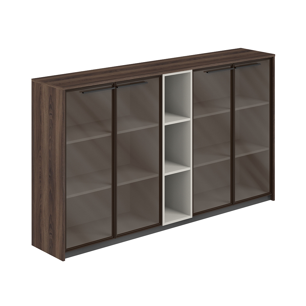 Шкаф средний с дверьми со стеклом в алюминиевой раме (2 шт) со стеллажом, 2140х410х1226 RF.404.DA.CHBZ.PG