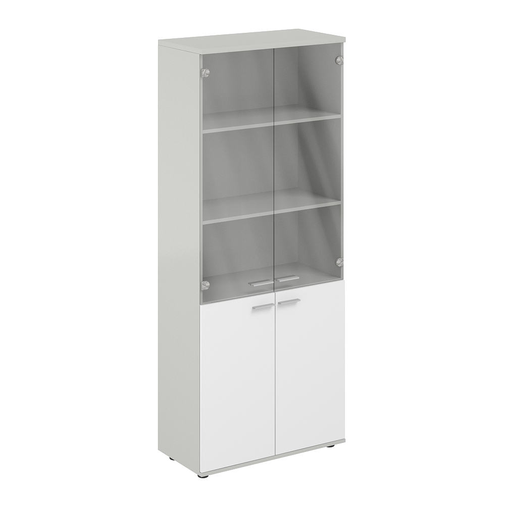 Шкаф высокий 800х400х1955, 4-х дв., со стеклом, з.ст ЛДСП SG.811.SH.WH.GL