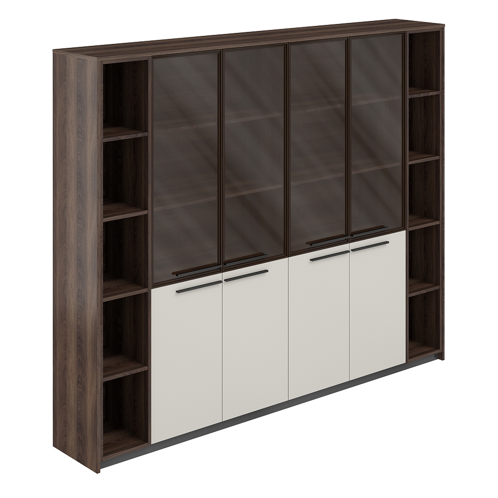 Шкаф высокий комбинированный со стеклом (2 шт) и 2-мя стеллажами, 2440х410х1994 RF.510.DA.CHBZ.PG.DA