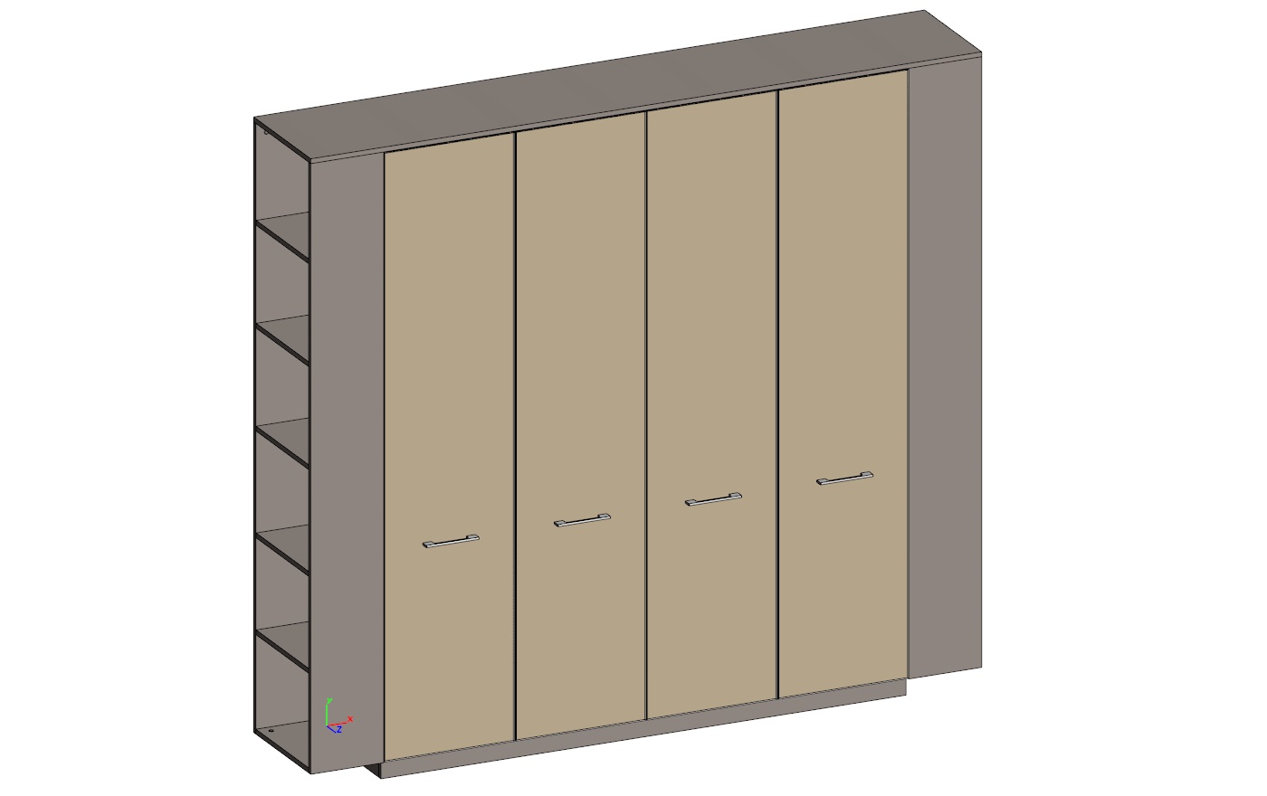 Двойной шкаф (для документов + гардероб) с боковыми стеллажами (двери в ал. рамке) JNS938