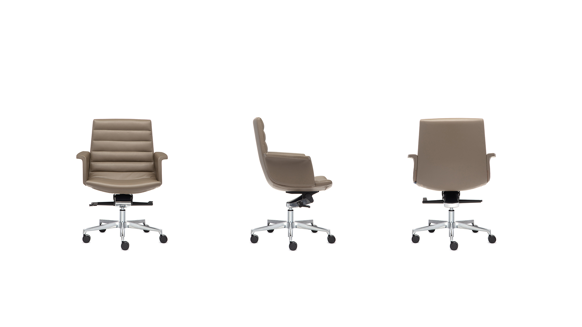 Офисное кресло Sydney с низкой спинкой и мягкими закрытыми подлокотниками на крестовине с колесами