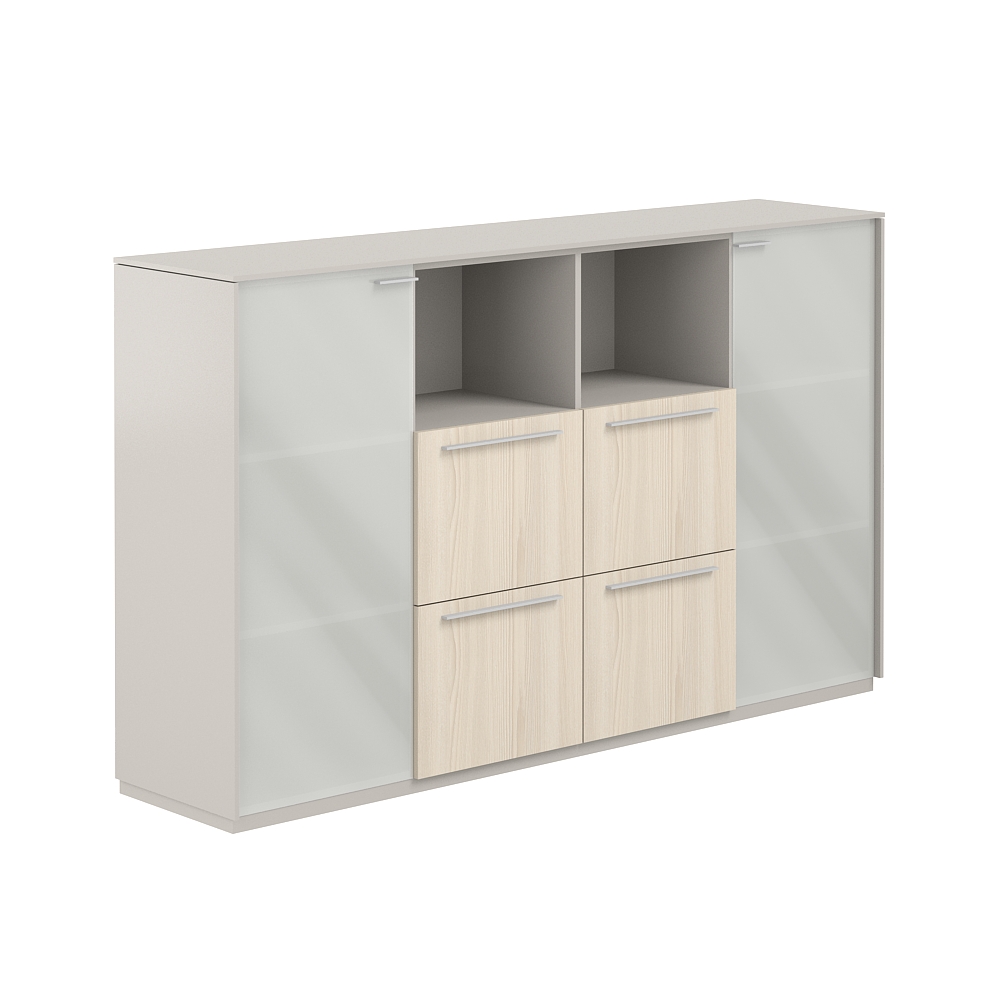 Шкаф средний со стеклом мат., 4 ящ., обвязка GS, фасады YN NZ-0316.GS.YN