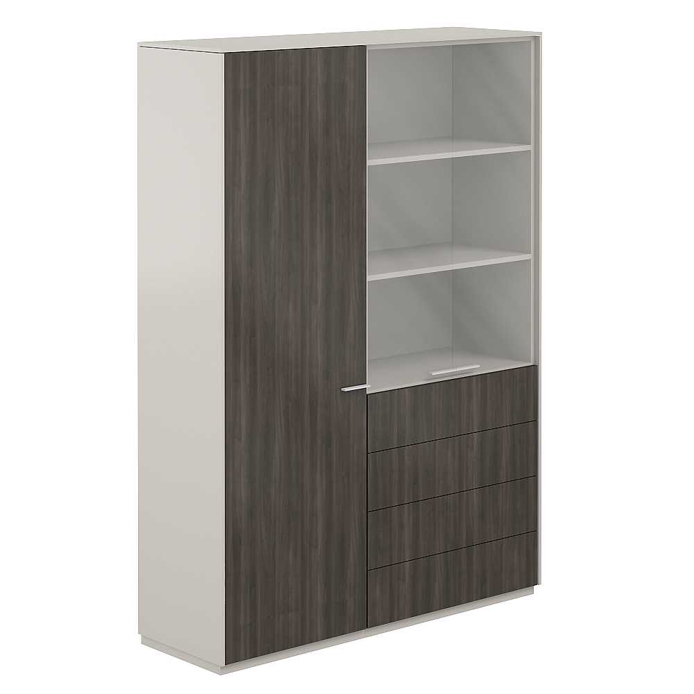 Шкаф для одежды 600 + Шкаф высокий 800 со стеклом прозр., 4 ящ., обвязка GS, фасады BT NZ-0303+NZ-0302.GS.BT