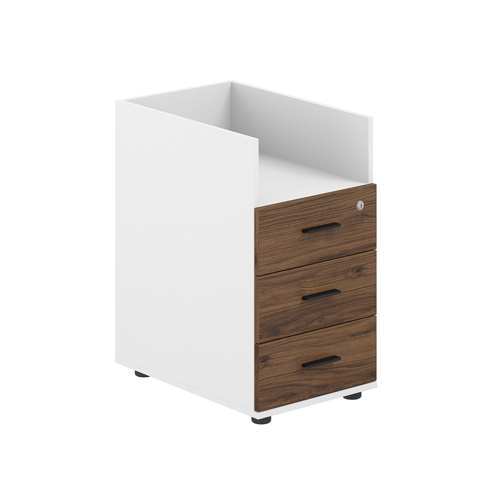 Тумба приставная 400х600х725 с 3 ящ.(метаб) и нишей, с замком без топа SG.511.WH.DM.M