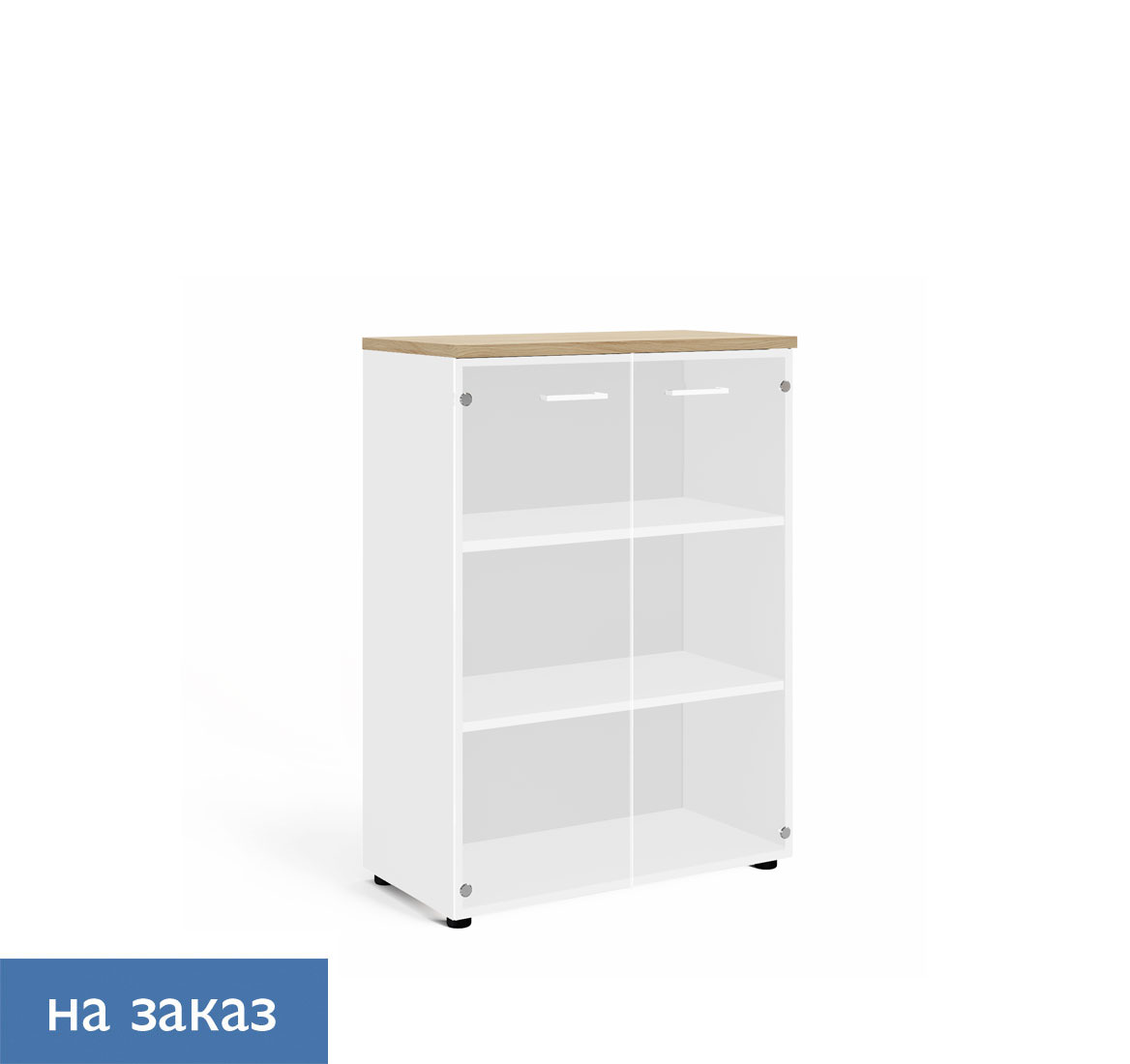 FLEX Шкаф средний со стекл.дв. ГИКОРИ/БЕЛЫЙ