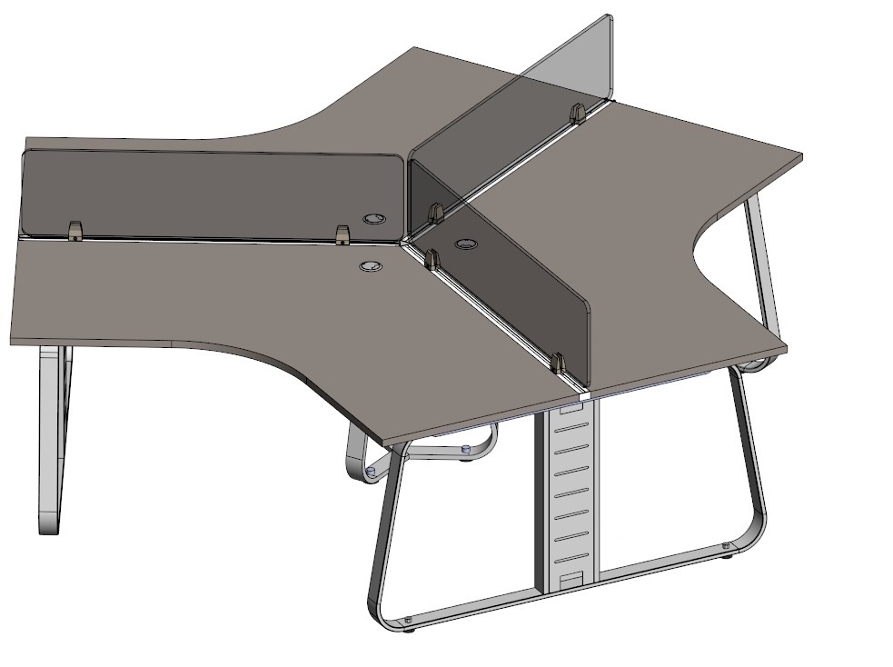 Рабочая станция на 3 места с кронштейнами и экранами из оргстекла на 1200 JNO115