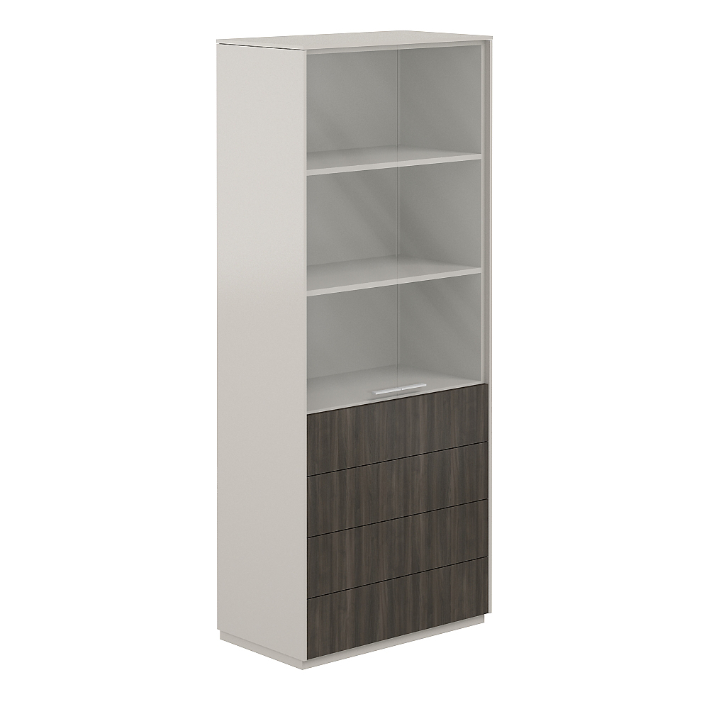 Шкаф высокий со стеклом прозр., 4 ящ., обвязка GS, фасады BT NZ-0302.GS.BT