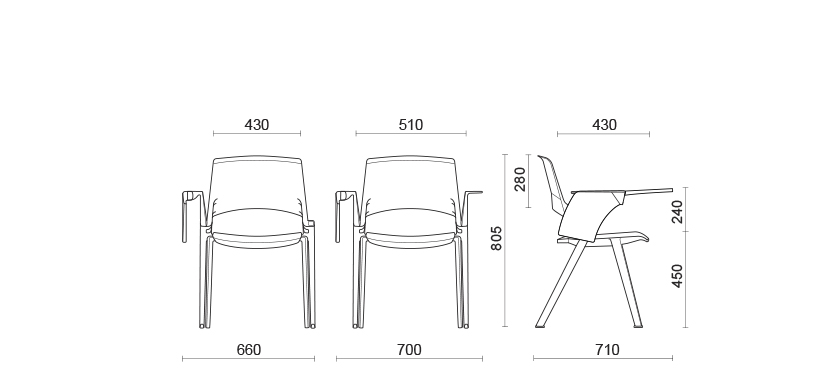 Кресло Green'S 4 legged chair with fixed arm + right writing tablet